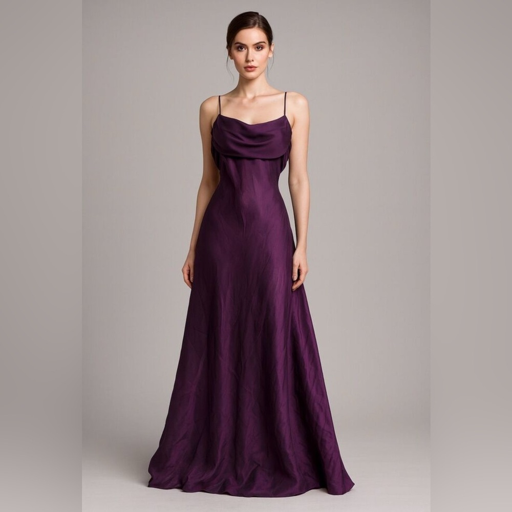 Betsy & Adam by Linda Bernell Plum Cowl Neck Satin Gown Sz 10 Y2K Formal Dress